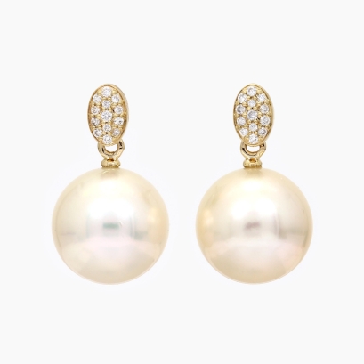 Moana white South Sea pearl and white diamond drop stud earrings