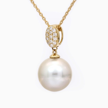 Moana white South Sea pearl and white diamond drop necklace