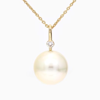 Caspian white South Sea pearl and white diamond drop necklace