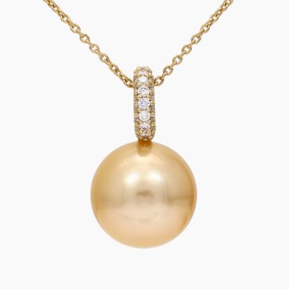 Praia gold South Sea pearl and white channel set diamond necklace