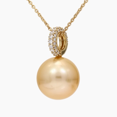 Praia gold South Sea pearl and white channel set diamond necklace
