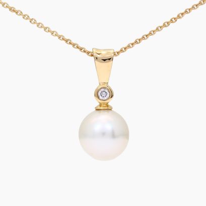 Belize white South Sea pearl and white diamond bezel drop necklace