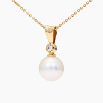 Belize white South Sea pearl and white diamond bezel drop necklace