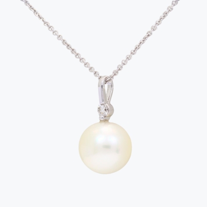Caspian white South Sea pearl and white diamond drop necklace