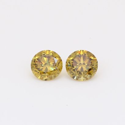 0.64 Total carat pair of brilliant-cut round fancy deep yellow green diamonds