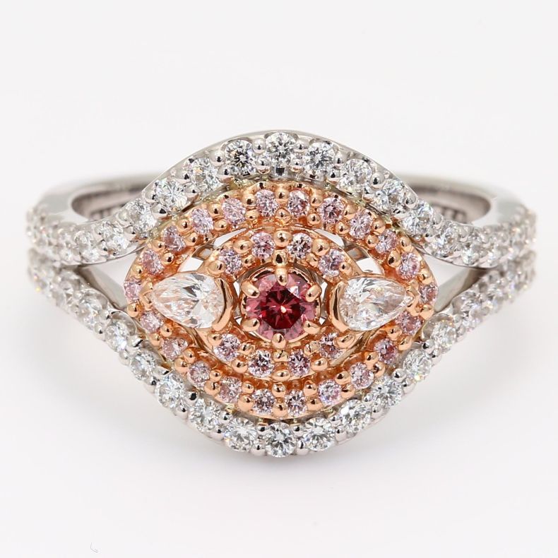 The Paradisa Crescendo Exhibition FDP GIA and Delta certified Argyle pink diamond round-cut halo ring