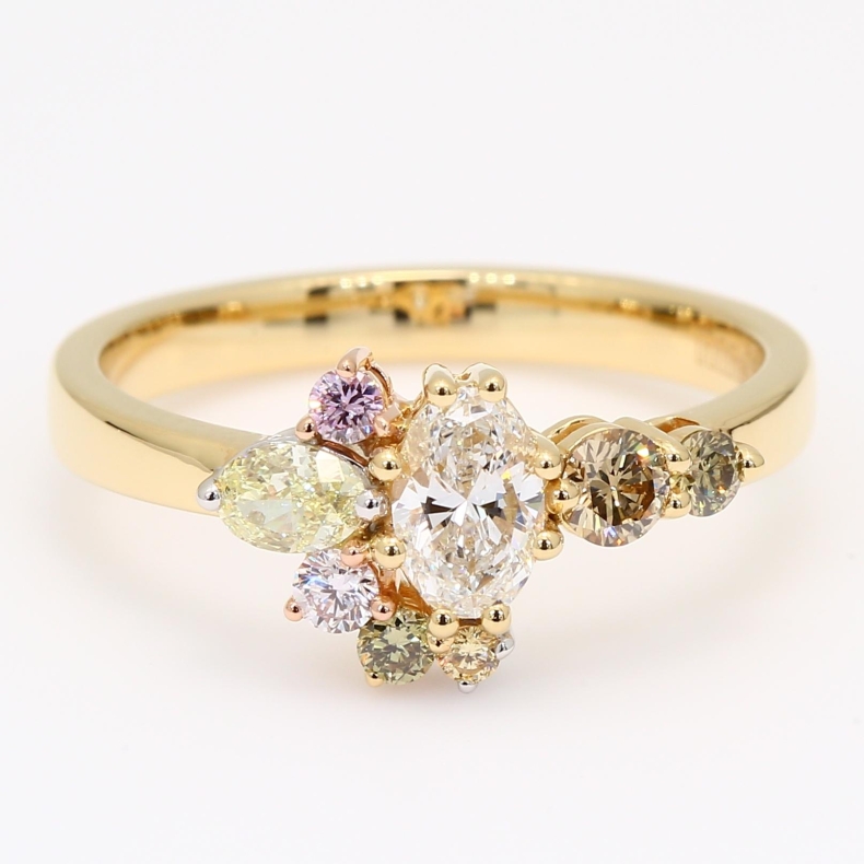 Frolic I oval and round-cut rainbow diamond ring