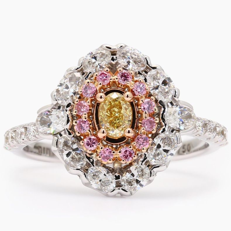 The Nirvana yellow and Argyle pink diamond halo ring