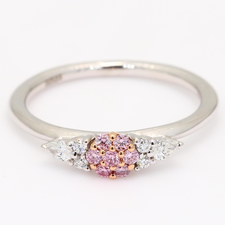 Bellissima Argyle pink and white round and pear-cut diamond floral cluster ring
