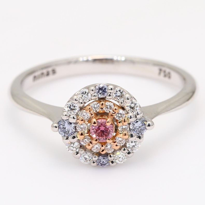 Make Way Argyle pink  blue and white diamond halo ring