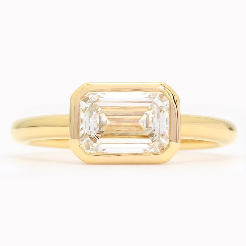 Lake 2.1 carat emerald-cut white lab-grown east-west bezel-set solitaire diamond ring