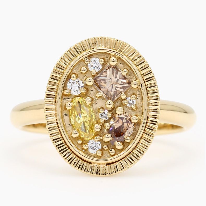 Ayna rainbow diamond coin edge signet ring
