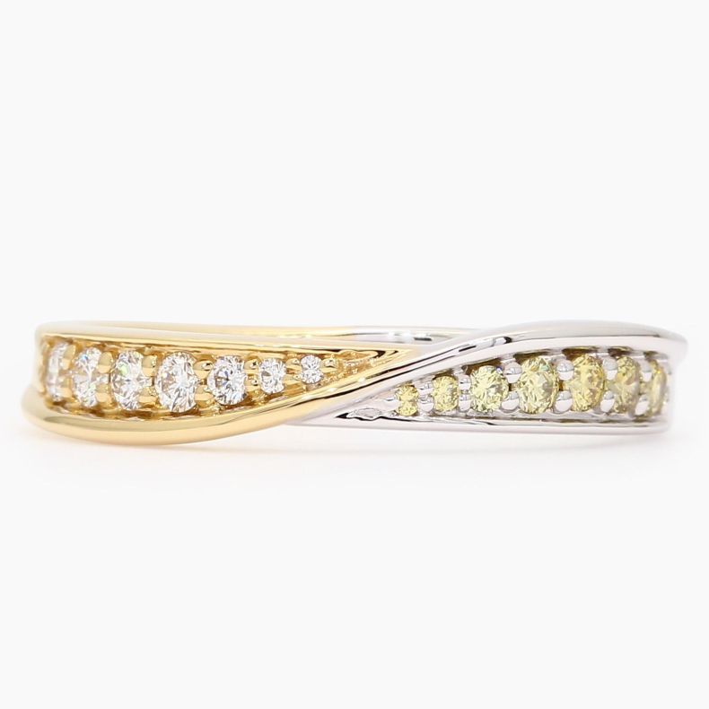Celine yellow and white diamond two-tone gold twist ring