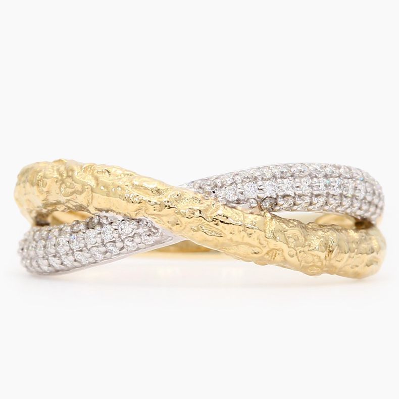 Sigrid white diamond textured two-tone gold twist ring