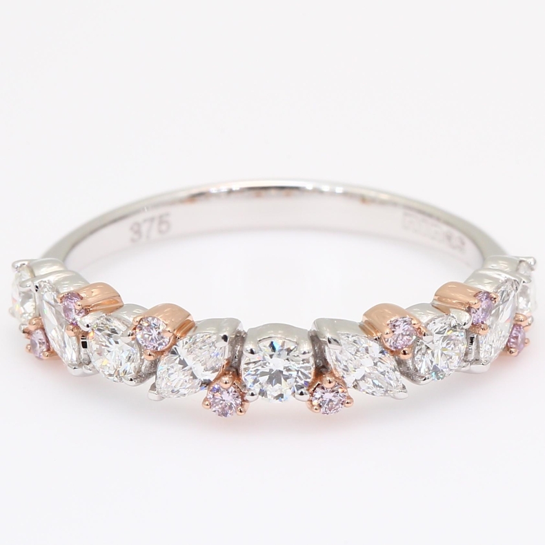 Veil round and marquise-cut fancy purple and white diamond band ring