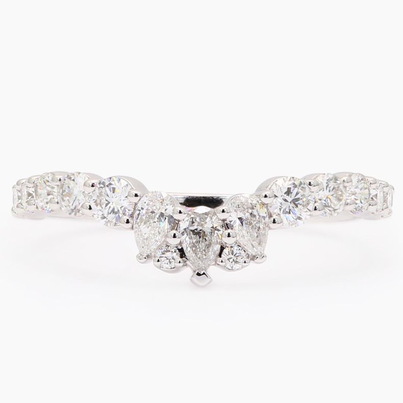 Zenith pear-cut and round-cut white curved diamond band ring