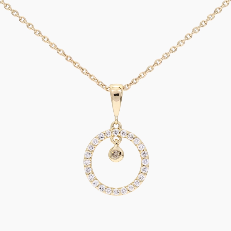 Dusk floating bezel-set champagne and white diamond-encrusted circle necklace