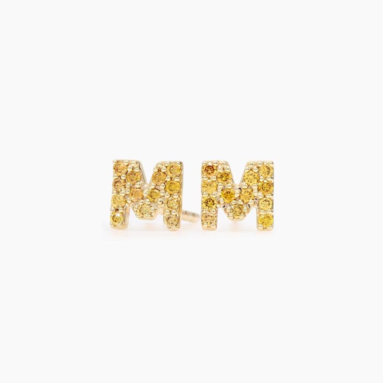 Love Letter M initial fancy orange diamond stud earrings