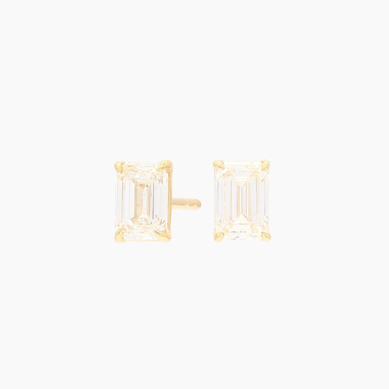 Lana emerald-cut white lab-grown claw-set diamond stud earrings