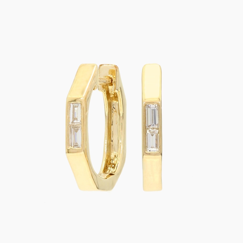 Octavia baguette-cut white diamond huggie hoop earrings