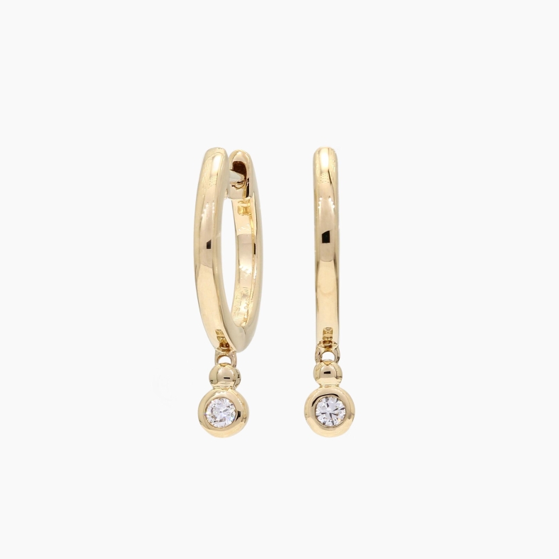 Zelie bezel-set diamond drop huggie earrings