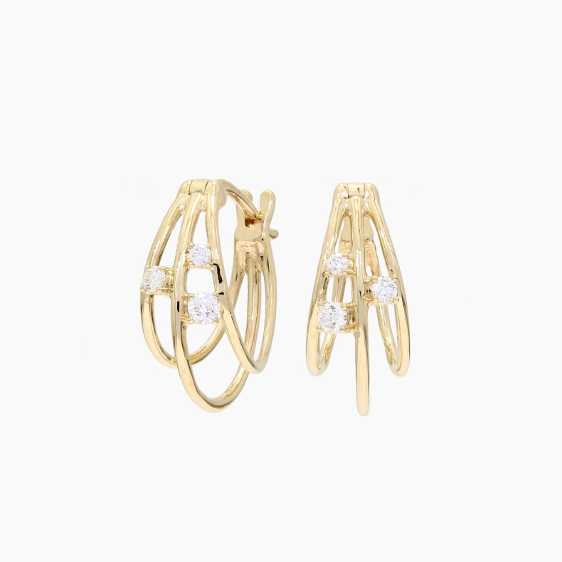 Aaerie white diamond claw-set triple row huggie earrings