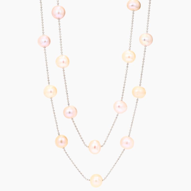 Anne layered station multi pink freshwater pearl necklace
