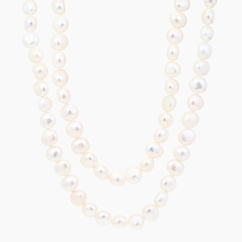 Harriette double-wrapped baroque white freshwater 120cm strand necklace