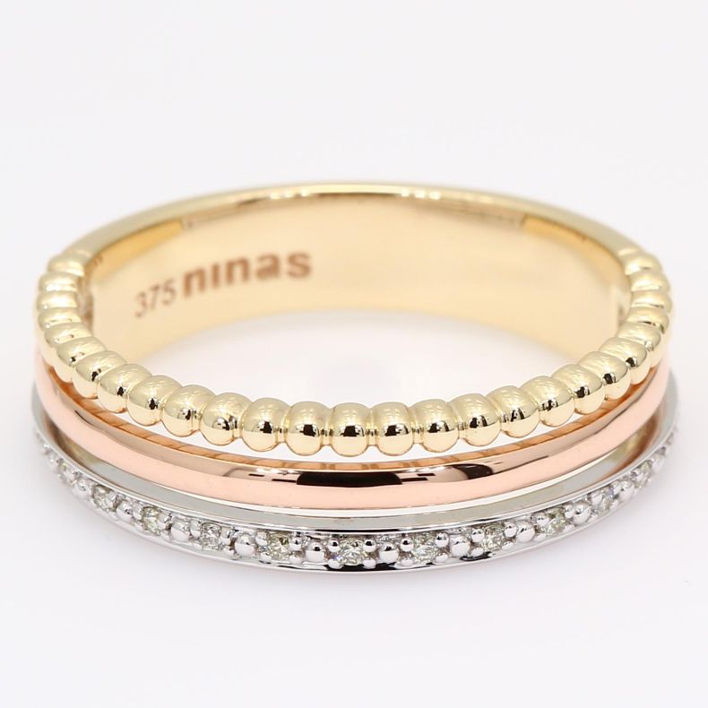Ara white diamond three-tone gold dress ring