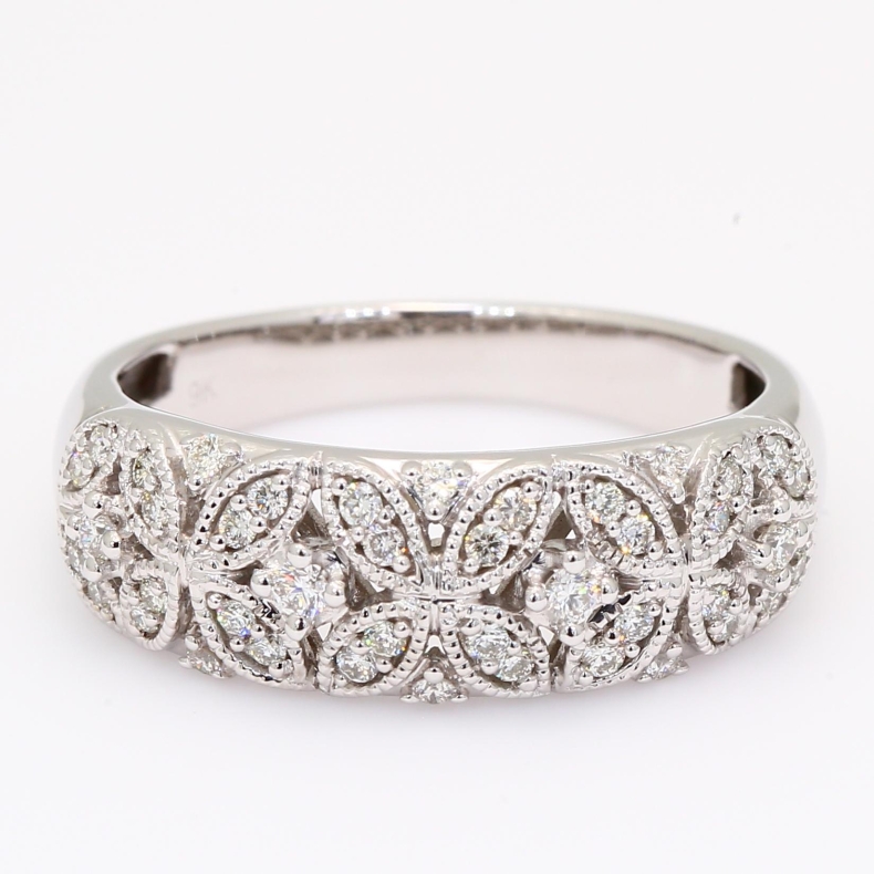 Azalea white diamond flower band ring