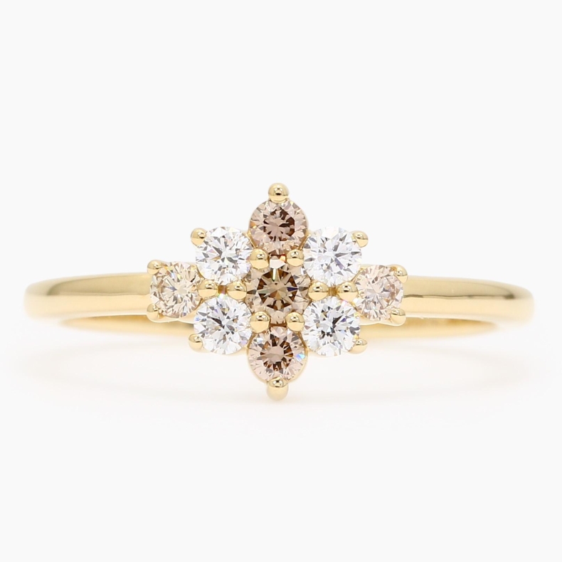 Lunaria champagne and white diamond flower ring
