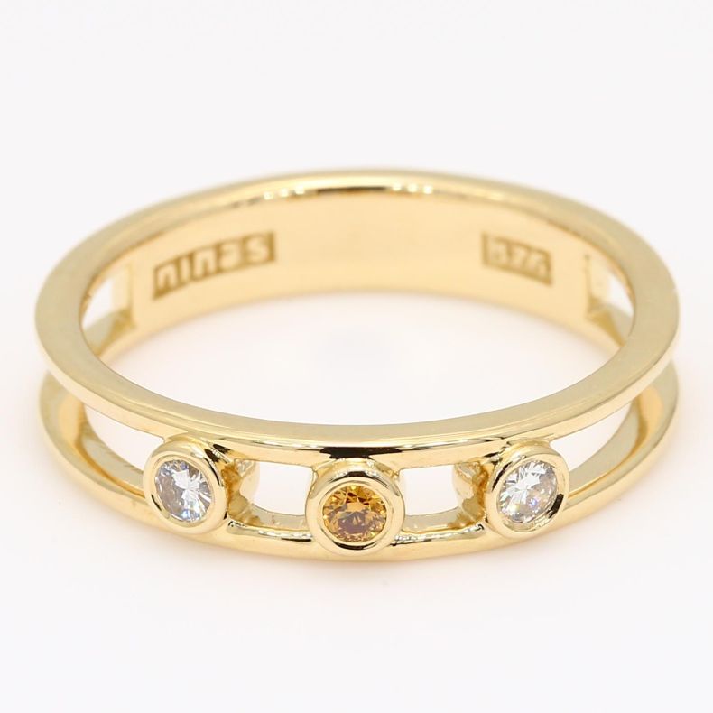 Rialto orange and white round-cut diamond three-stone ring