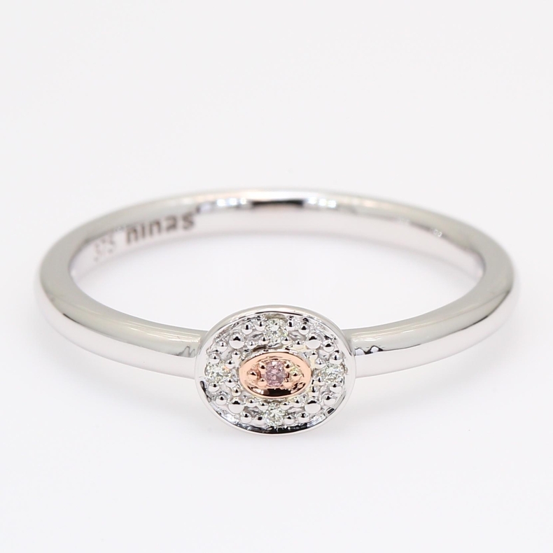 Isla Argyle light pink champagne and white diamond halo ring