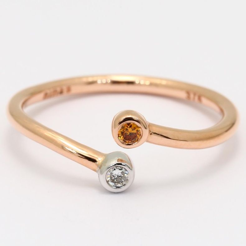 Paquin orange and white diamond open stackable ring