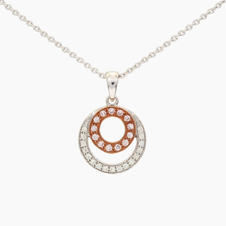 Oslo Argyle light pink champagne and white diamond circle pendant