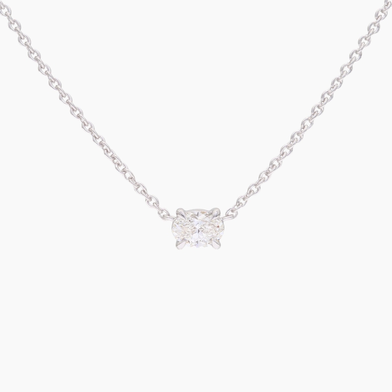 Ellipse oval-cut white diamond solitaire necklace