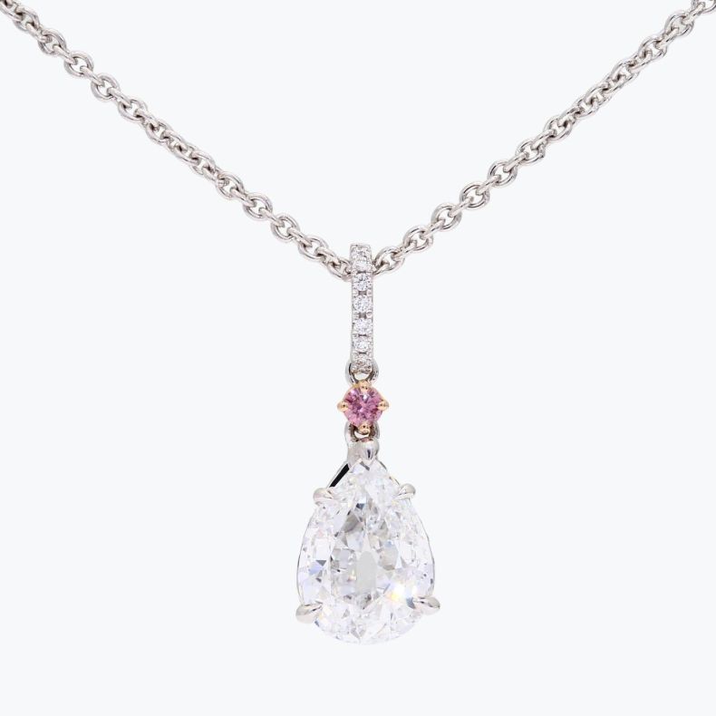Valerie round-cut pink and pear-cut white diamond drop necklace