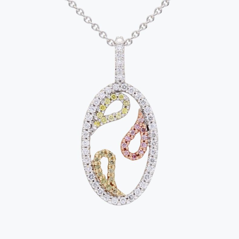 Cashmere Argyle pink and rainbow diamond necklace