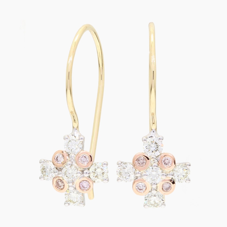 Cross Argyle light pink champagne and white diamond shepherd hook earrings