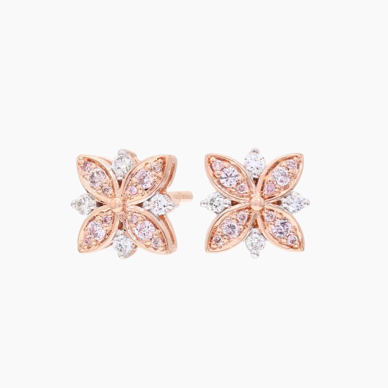 Meadow Argyle light pink champagne and white diamond flower stud earrings