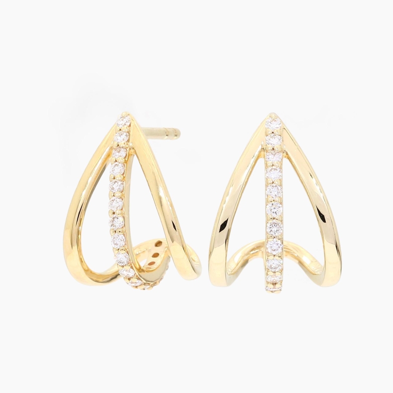 Myst white diamond encrusted triple line claw stud earrings