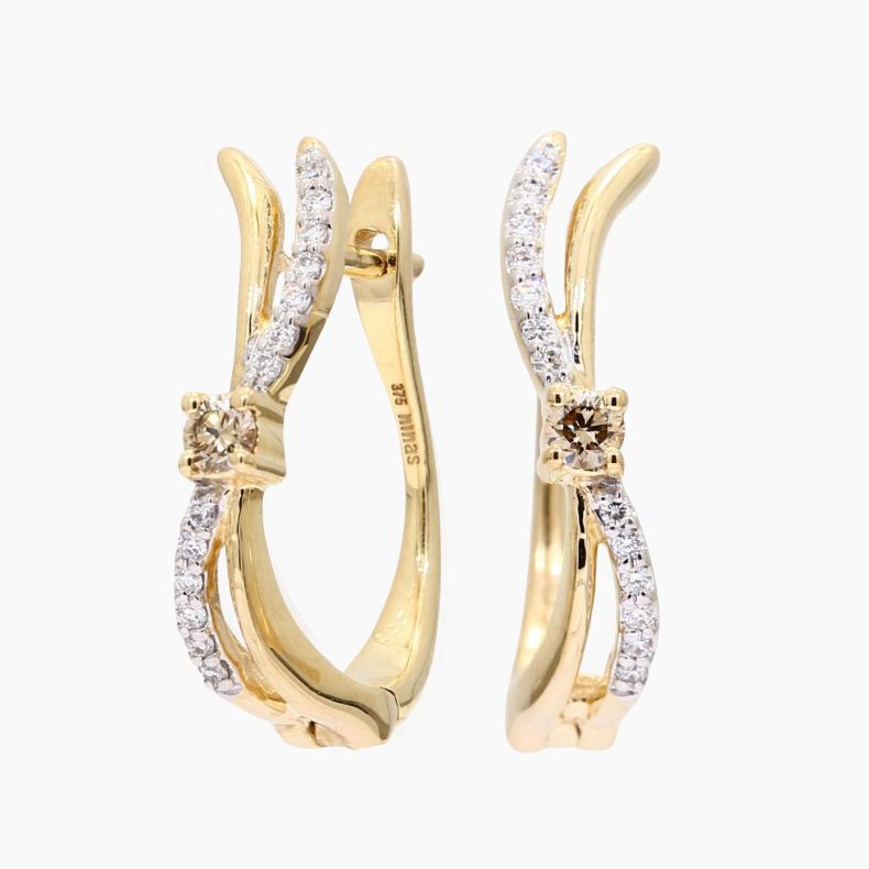 Kiara champagne and white diamond huggie earrings