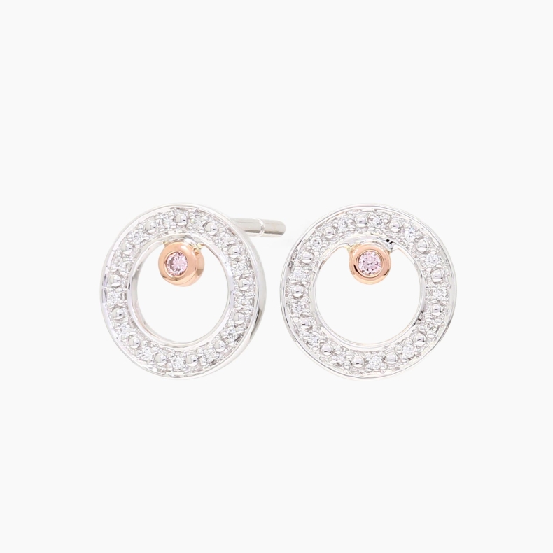 Dita Argyle pink and white diamond circle stud earrings