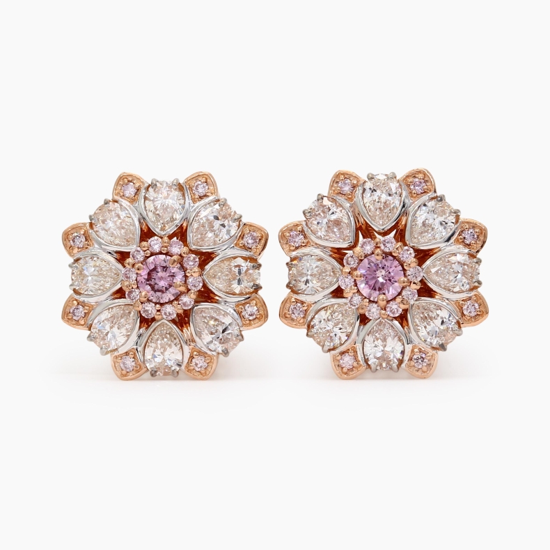 The Eden Crescendo Exhibition Argyle pink diamond removable pear cut halo stud earrings