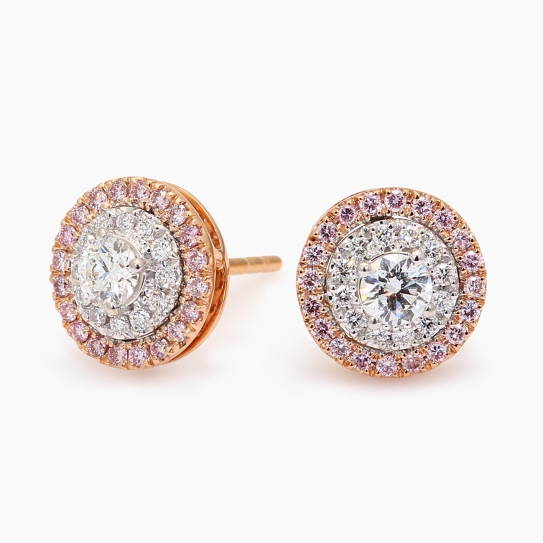 Halo Argyle pink diamond cluster stud earrings