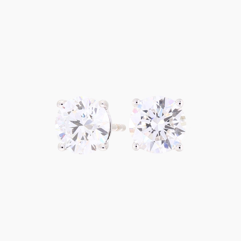 Lumi IGI-certified 2.08 total carat round-cut white lab-grown claw-set diamond stud earrings