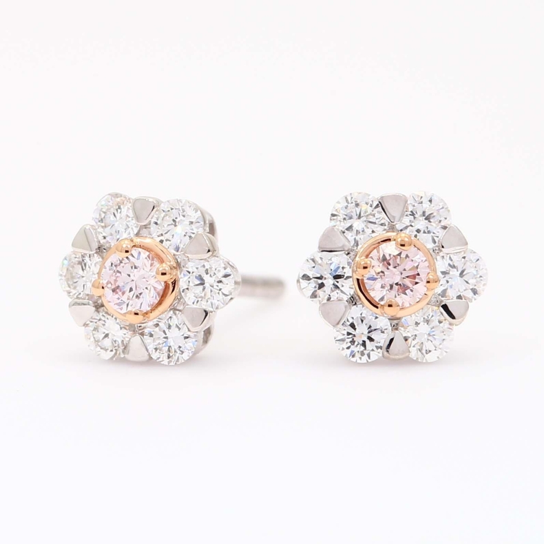 Adeline white and Argyle pink diamond floral halo earrings