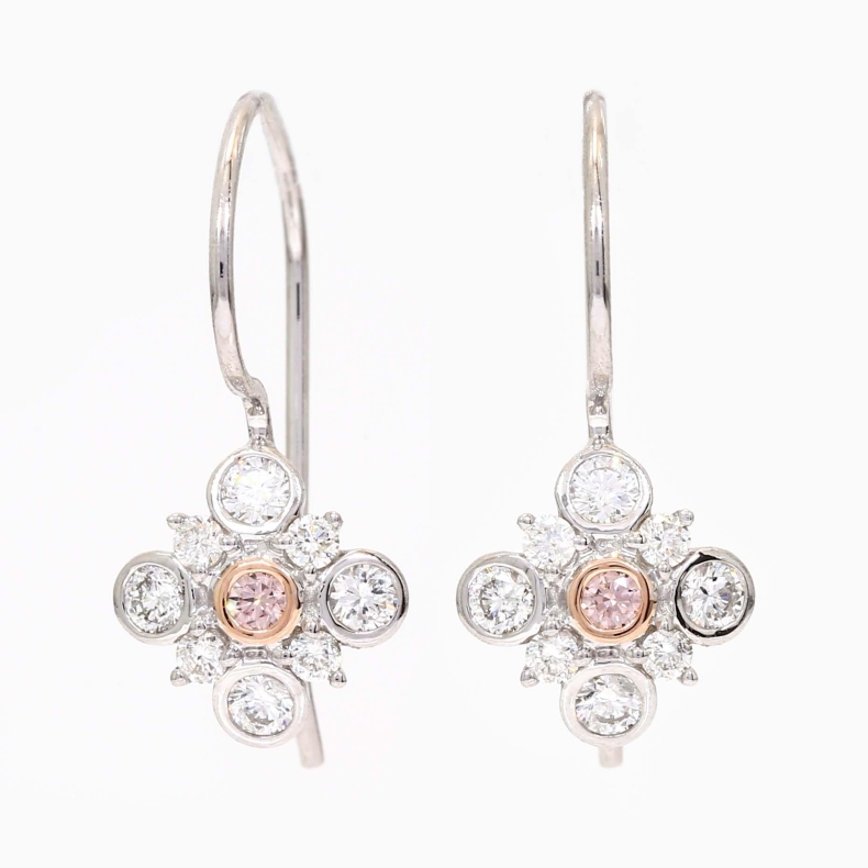 Tapioca white and Argyle light pink champagne diamond hook earrings