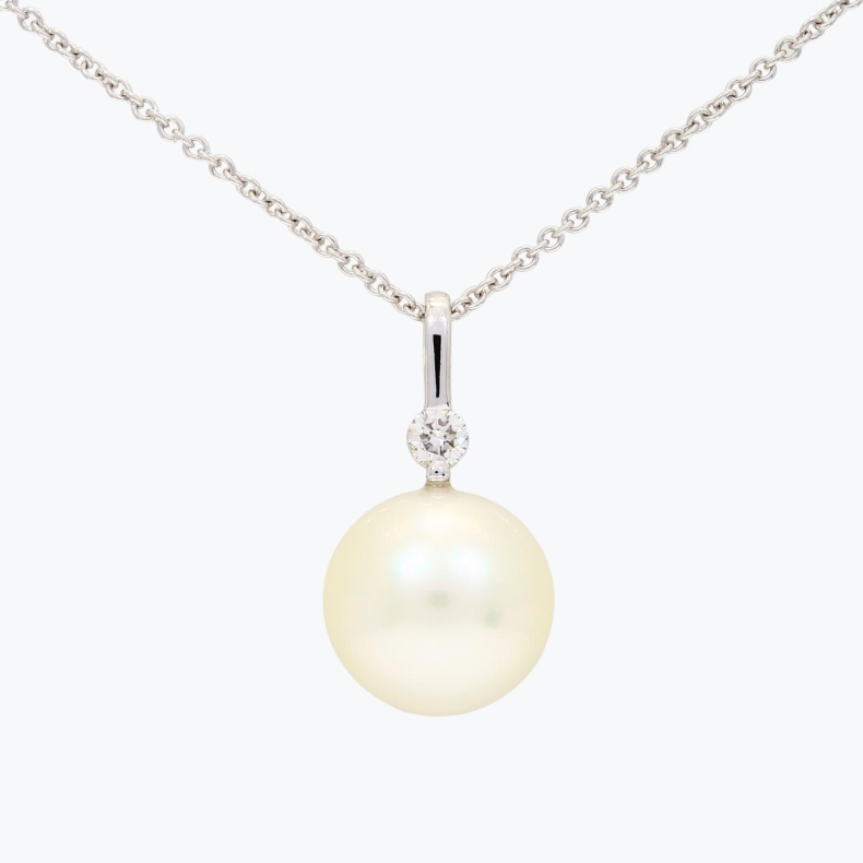 Caspian white South Sea pearl and white diamond drop necklace