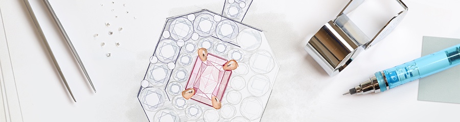 Pink diamond and jewellery design sketch for a custom-designed pendant
